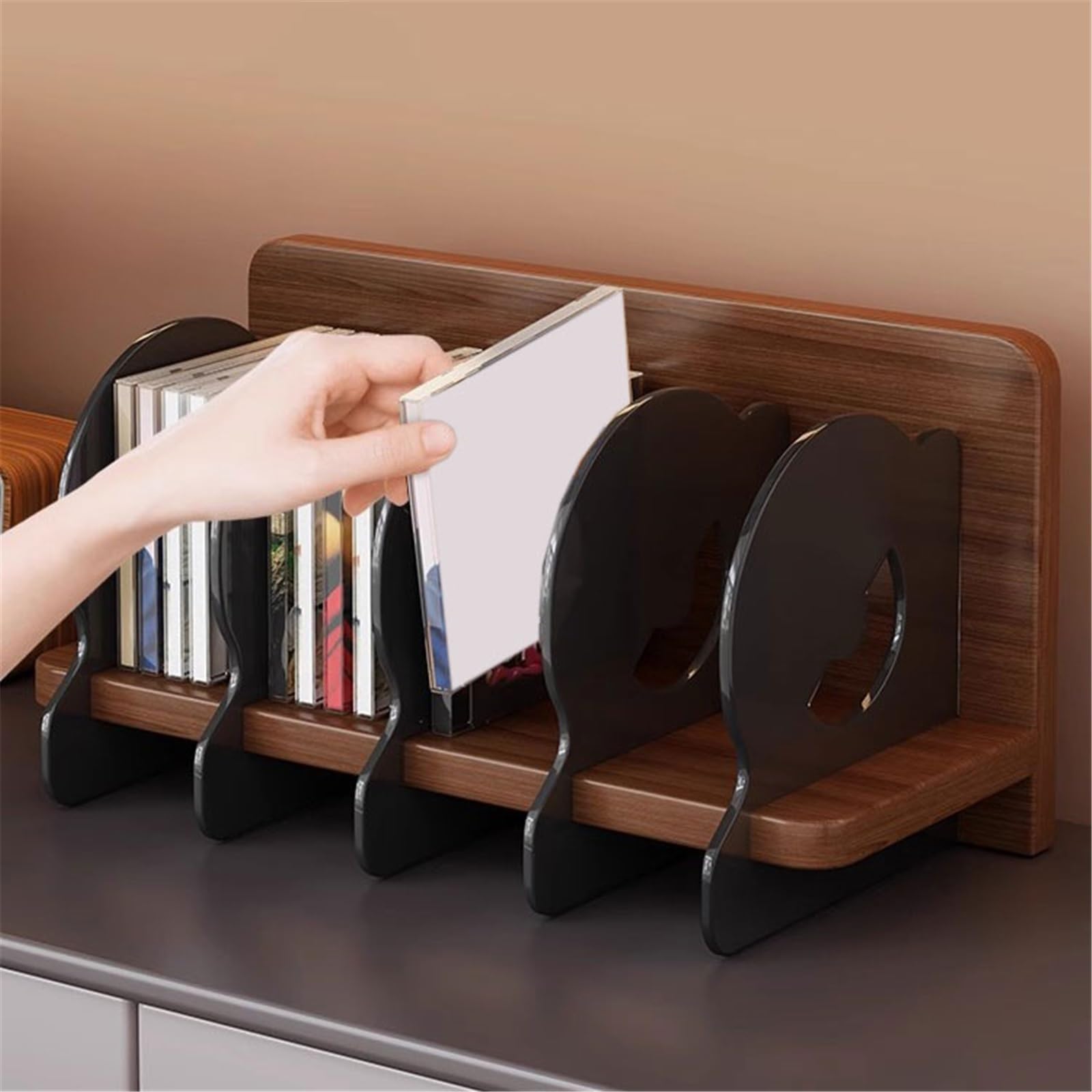 Ufficio Desktop in legno con divisorio in acrilico for display for dischi in vinile Scaffale porta dischi