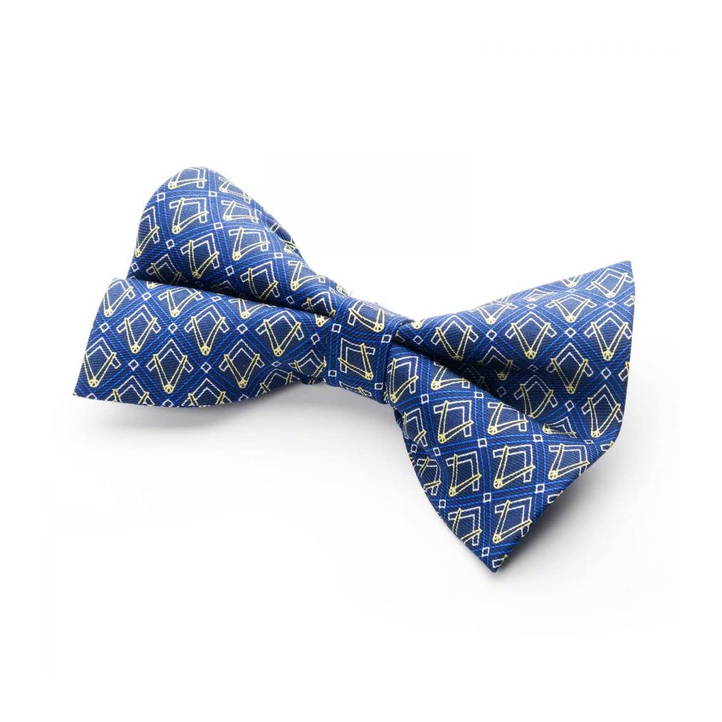 The Masonic Collection Men's Blue - Craft Bow Tie - 100% Silk Woven Neck Tie - Square & Compass Design In - Freemason Gifts For