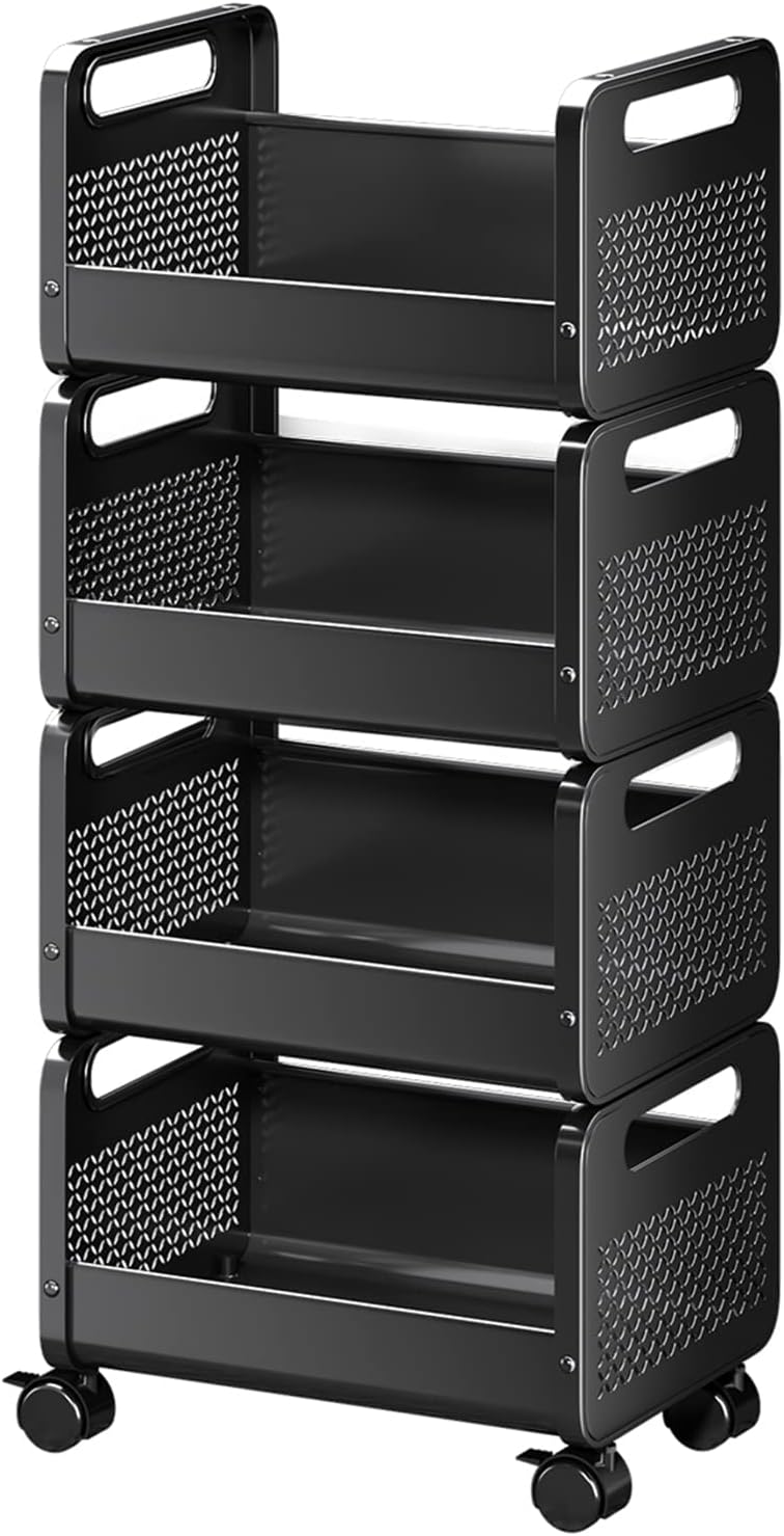 4 Tier Rolling Cart, Stackable Metal Kitchen Storage Cart