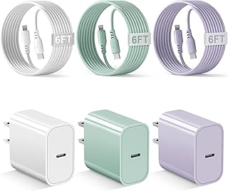 [Apple MFi Certified] iPhone 14 13 12 11 Fast Charger, 3Pack Apple Charger 6FT Long USB-C to Lightning Cable with 20W USB C Wall Charger Block Fast Charging for iPhone 14/13/12/11 Pro Max/XS/XR,iPad