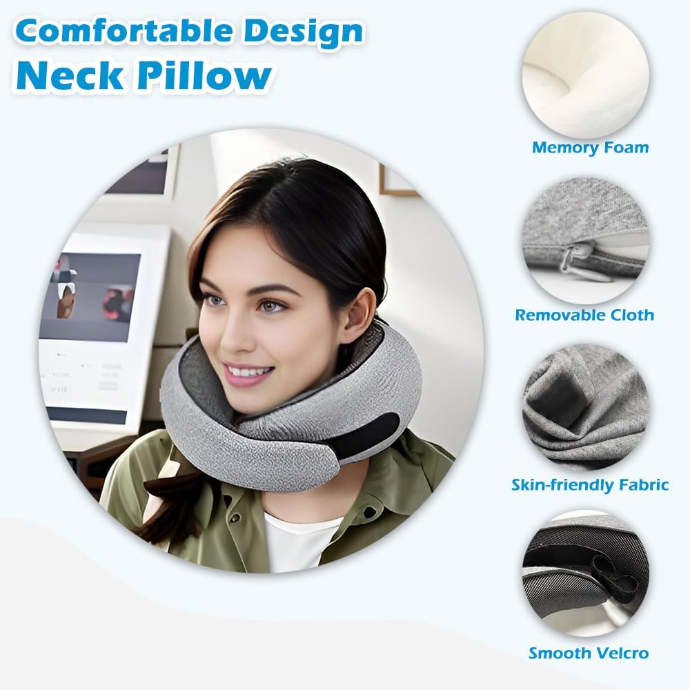 Travel Neck Pillow for Airplane, Adults Memory Foam Neck Pillow for Traveling, Ergonomic Neck Support for Airplane Sleeping, Car, Airport Travel Pillow, Portable Adults Turtle Plan Pillows (Grey) - Image 3