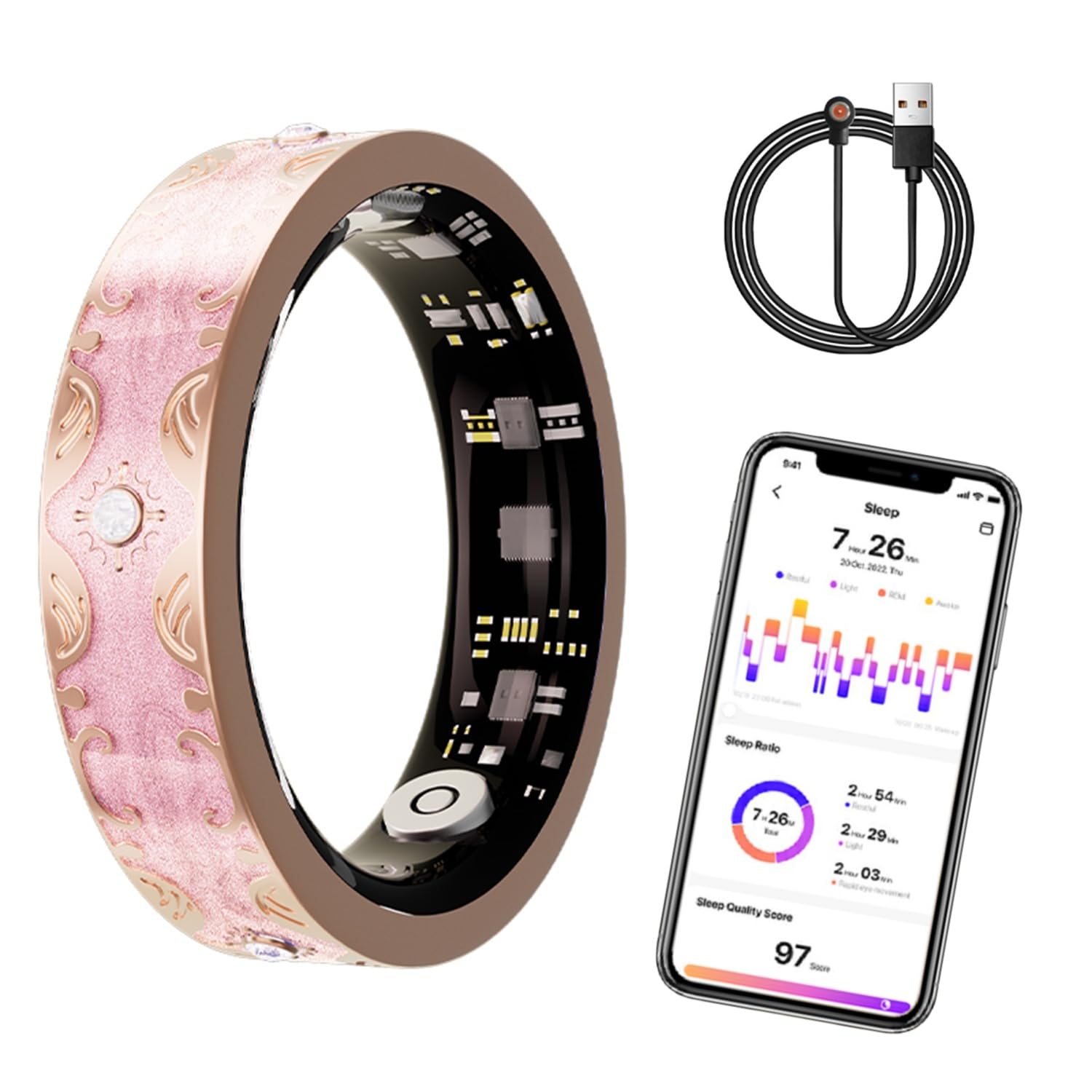 Smart Ring, fitness tracker 2026 con monitoraggio della frequenza cardiaca del sonno, monitoraggio dell'ossigeno nel sangue, anello Bluetooth per smartphone, rosa #10