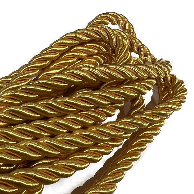 10mm Gold Metallic Rope Twisted Cord Strong All Purpose Rope Soft Cotton Polyester Blend 3 Strand Cord Rope for Crafting Upholstery Trim Curtain Tieback Decoration (10mm - Gold - 3 Meters)