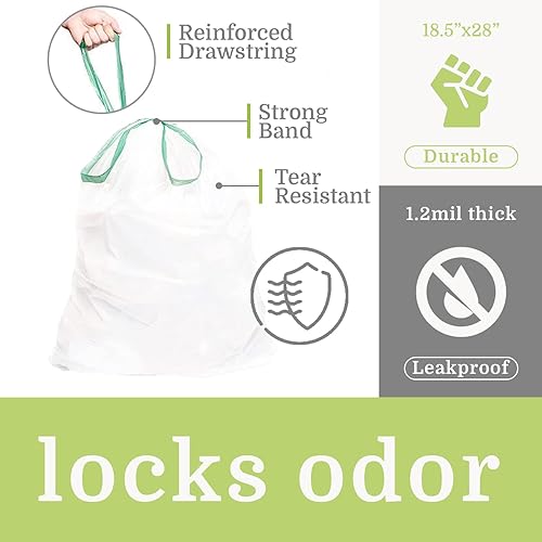 Miniatura 5 de Bolsas de basura compatibles con Simplehuman Code H, 200 unidades, ecológicas, con cordón blanco, fabricadas en los Estados Unidos con un 70% de