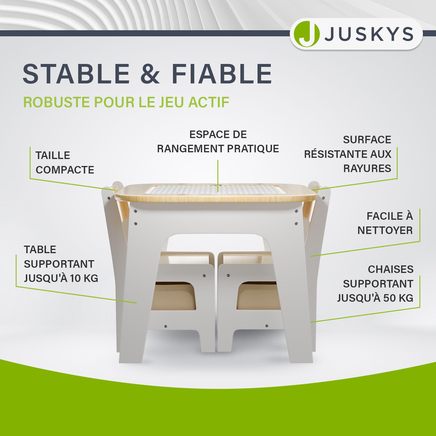 Juskys Ensemble de sièges pour Enfants Milou, Set 2 chaises & 1 Table en Bois, Table de Jeu avec Rangement, Coin Jeu pour Enfants, Naturel