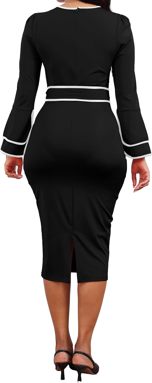 VisiChenup Sexy Dress for Women Crew Neck Long Sleeve Pencil Cocktail Party Dresses - Image 4