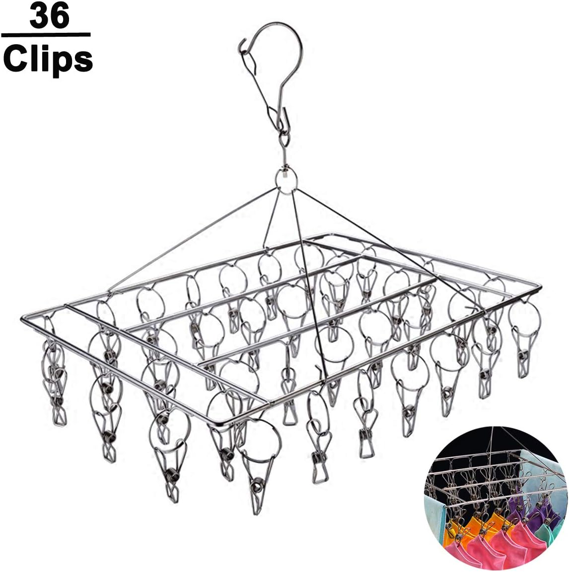 Ctbd 36 Clip Socks Dryer Laundry Drying Rack Drip Hanger Stainless Steel Underwear Dryer Airer Clothesline Clothes Hanger for Gloves,Towels