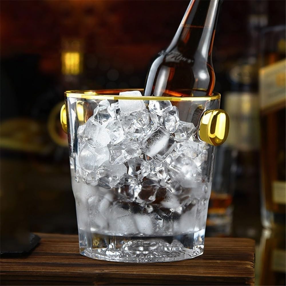 Wine Cooler Glass Ice Bucket Household Wine Champagne Living Room Decorative Ornaments Drinks Bucket(Gold)