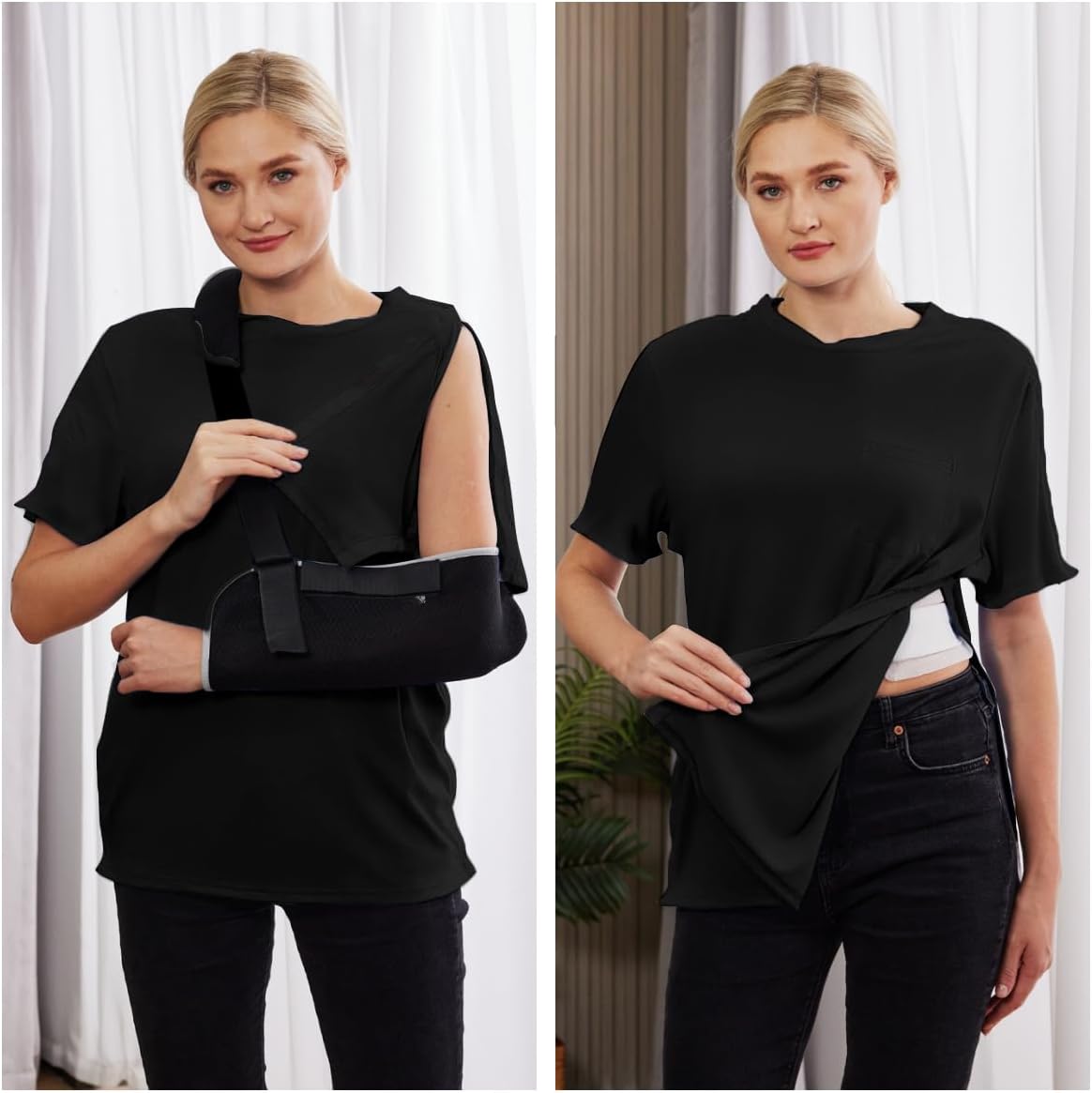 Deyeek Men's Post Shoulder Surgery Shirts Recovery Tear Away Short Sleeve Full Open Side Snap Adaptive Chemo Clothing - Image 6