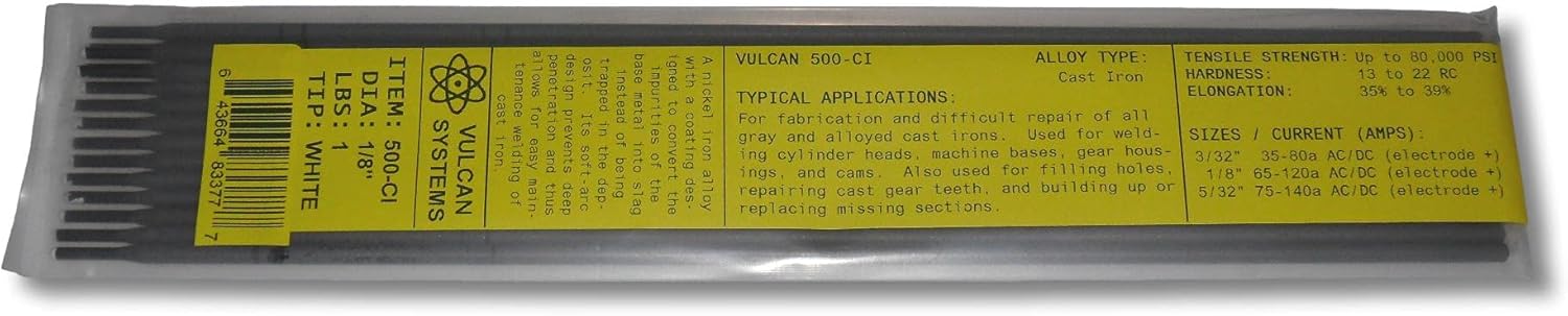 Vulcan 500-CI (1 LB 1/8" Diameter) Premium Cast Iron Repair Rods