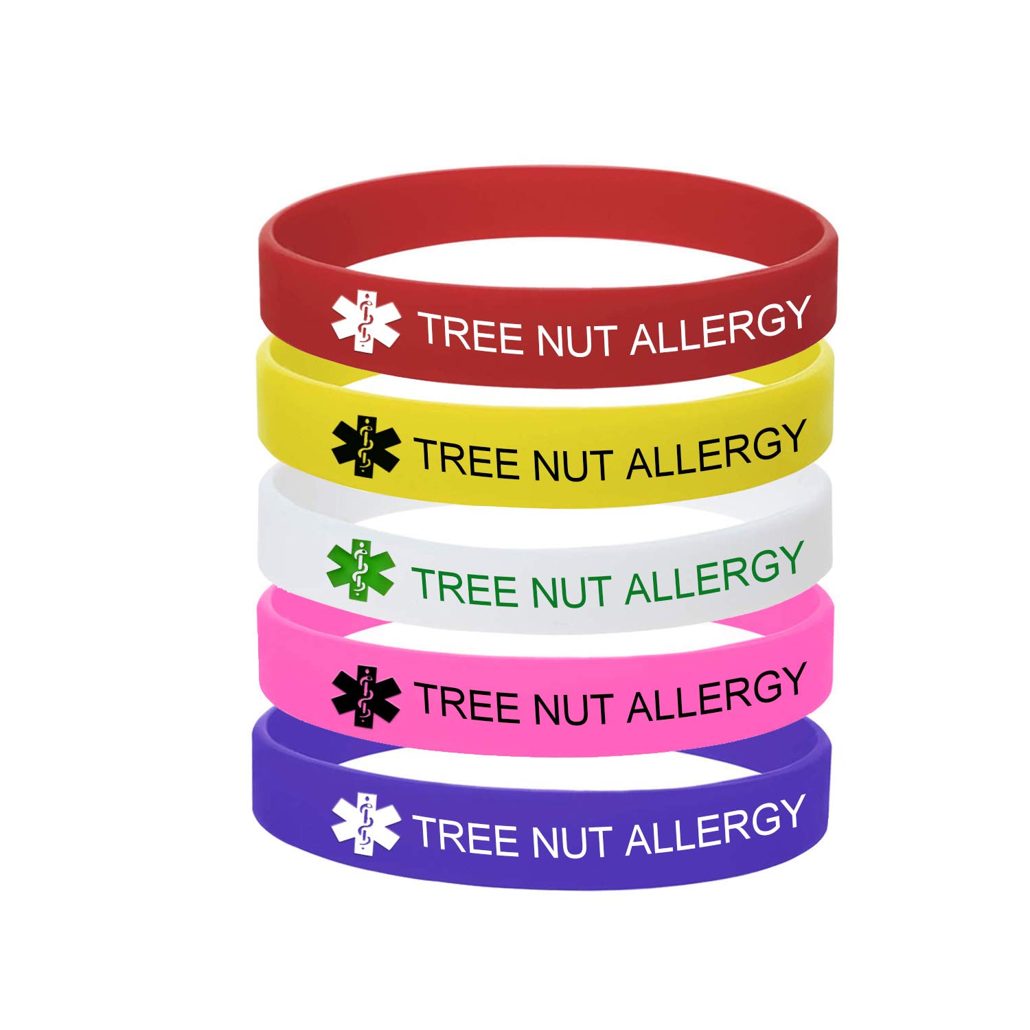 5 Color Pack-Personalized Engraved Medical Alert ID Jewelry Food Drug Allergy Bracelets,100% Silicone Rubber ID Survivor Bracelet Band,Emergency Contact Bracelet,Diabetes Bracelet,5.5"-7.9"