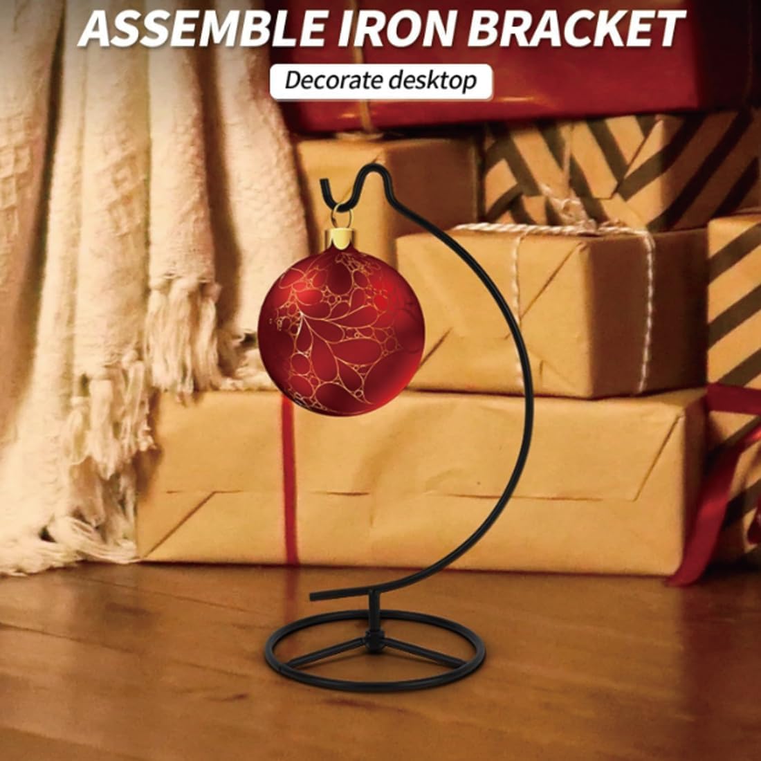 Ornament Display Stand, Iron Hanger for Christmas Glass Globe Decorations (Black, 11" x4.8")
