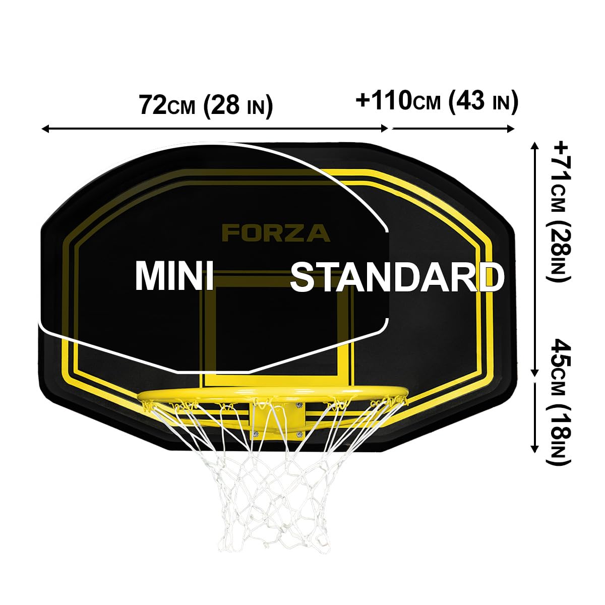 FORZA Tablero y aro de baloncesto | 2 tamaños - Mini y estándar | Práctica en interiores y exteriores (Mini (28 x 18 pulgadas) - Borde de 16 pulgadas)