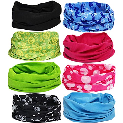 kilofly 6/8 pc Multi-purpose Seamless Headwear Bandanas Mixed Set Value Pack