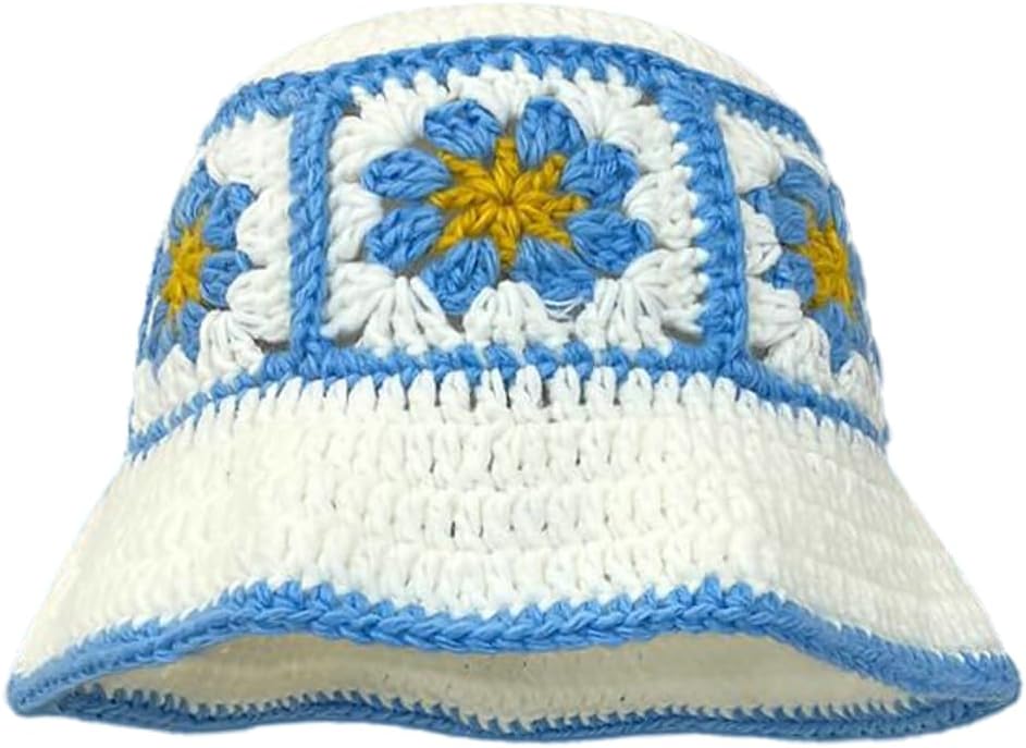 Floral Crochet Hat for Women Handmade Bucket Hats Foldable Multicolor Bucket Cap Casual Fisherman Caps Crochet Sun Hat 2025