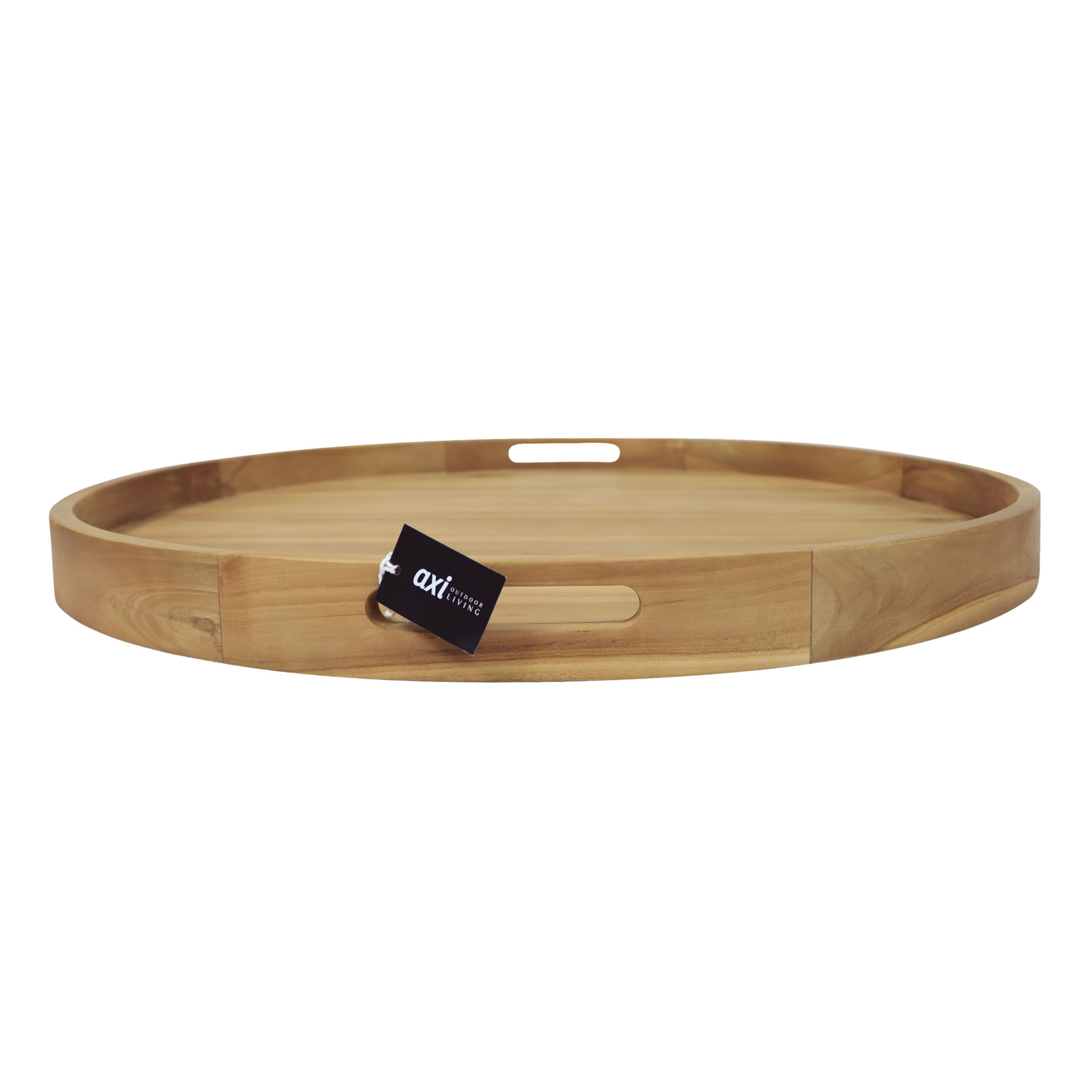 AXI Dewi Bandeja Redonda de Madera de Teca Diam 80 cm | Plato con Asas Abiertas y Borde Elevado Bebidas, Vasos y Accesorios.