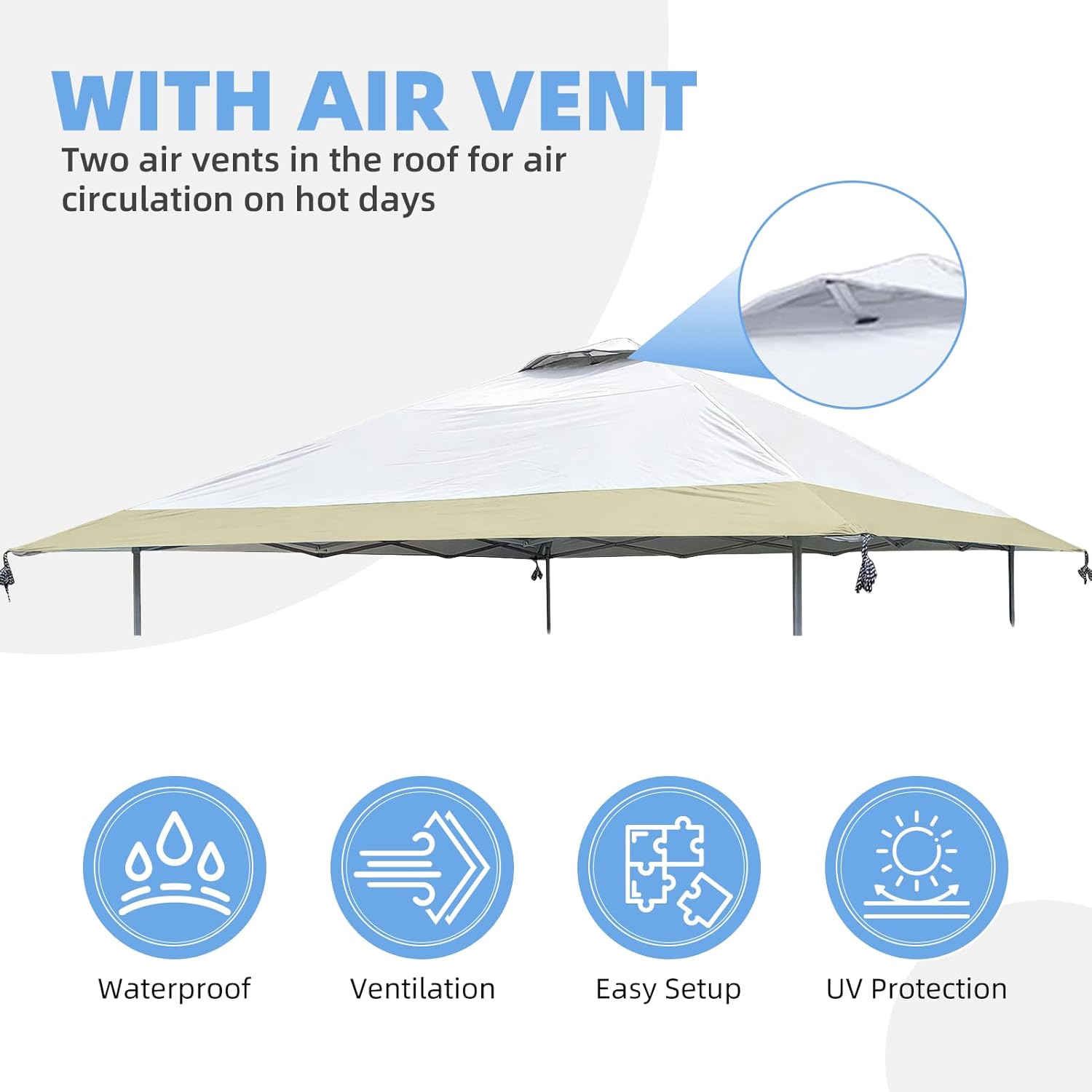 13x13ft Replacement Pop Up Canopy Cover, Water Resistant & UV Protection Durable Tent Top Cover for Coleman Oasis Frame-1606532, 2156426, 2156428 2157498, 26220409, Easy Installation(WhiteBeige)