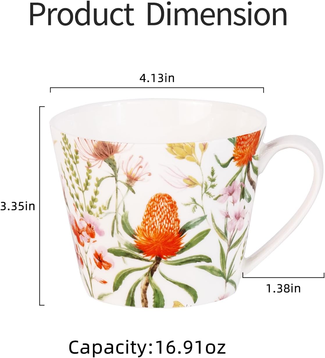 KAMMAK Bone China Mugs 16 oz Coffee Mugs with Handle, Tea Cup Set of 2 Porcelain Espresso Mug Fine Ceramic Tea Cups Large Demitasse Mug for Cappuccino, Latte, Coco, Americano - Image 2