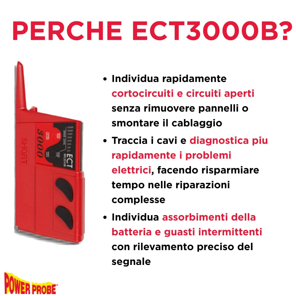 Power Probe ECT3000B Tracciacircuiti Elettronico — Localizzatore di Cortocircuiti & Circuiti Aperti, Trasmettitore & Ricevitore 12-24V per Diagnosi Cablaggio Auto