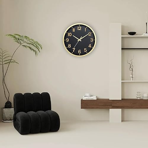 Miniatura 6 de Reloj de pared moderno a pilas de 8 pulgadas, reloj de pared silencioso sin tictac para sala de estar, dormitorio, cocina, oficina, aula (oro negro)