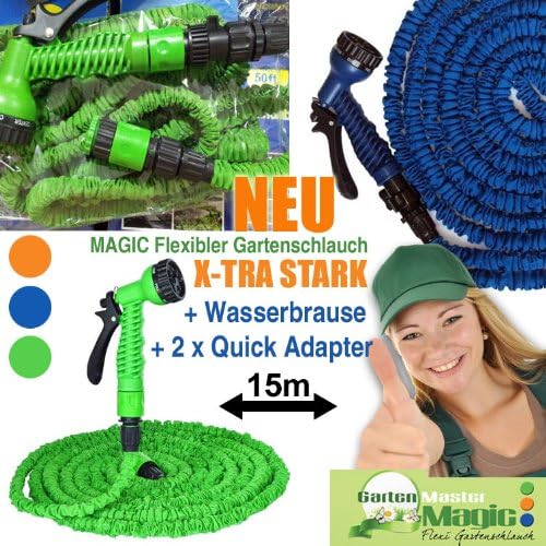 Flexibler Gartenschlauch XTRAStark 15 Meter + Wasserbrause + Quick
