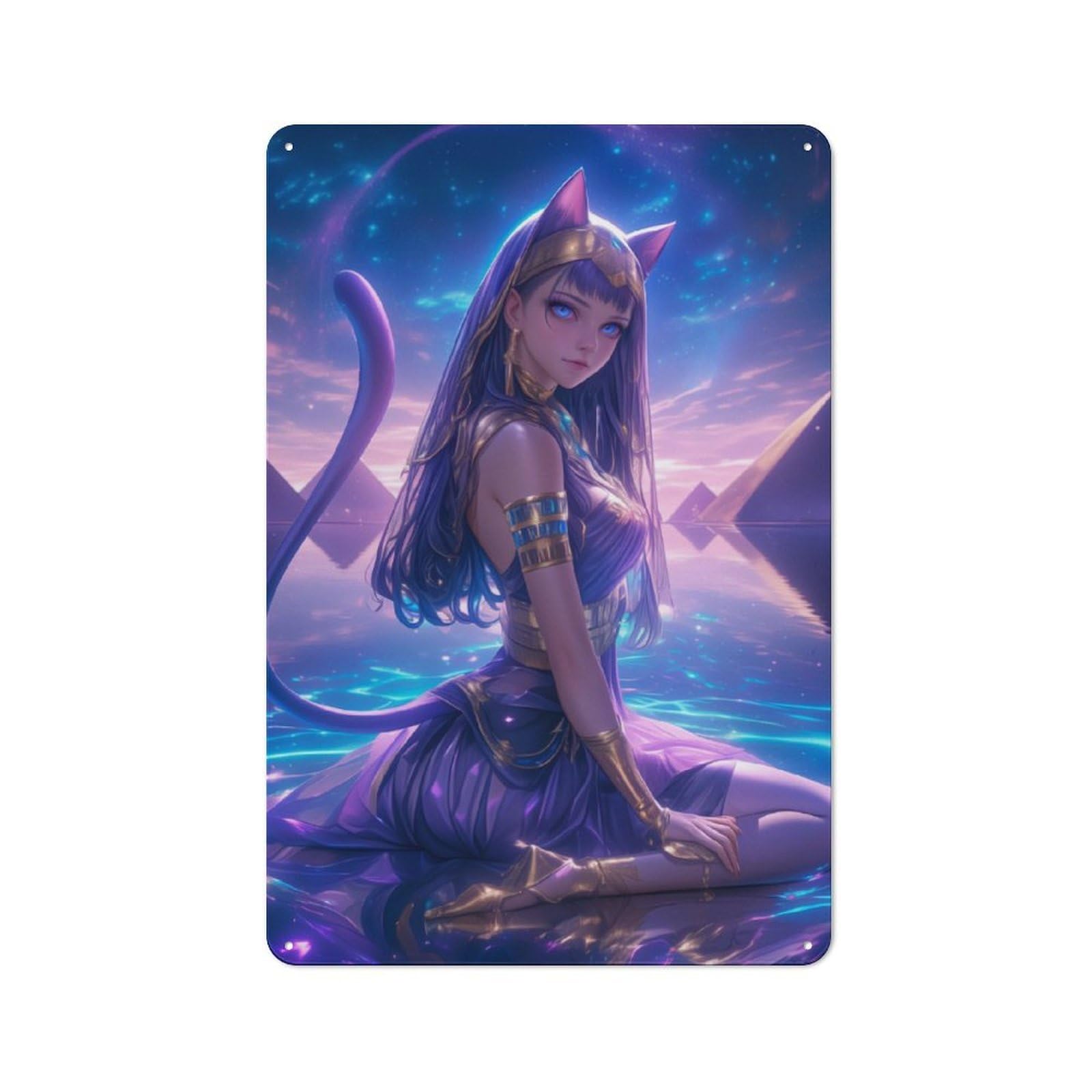 Junmoney Celestial Goddess Bastet For Lounge Or Reading Corner, Rustic Tin Sign 30X20cm, For Home Interiors, Feature Walls And Decorative Displays