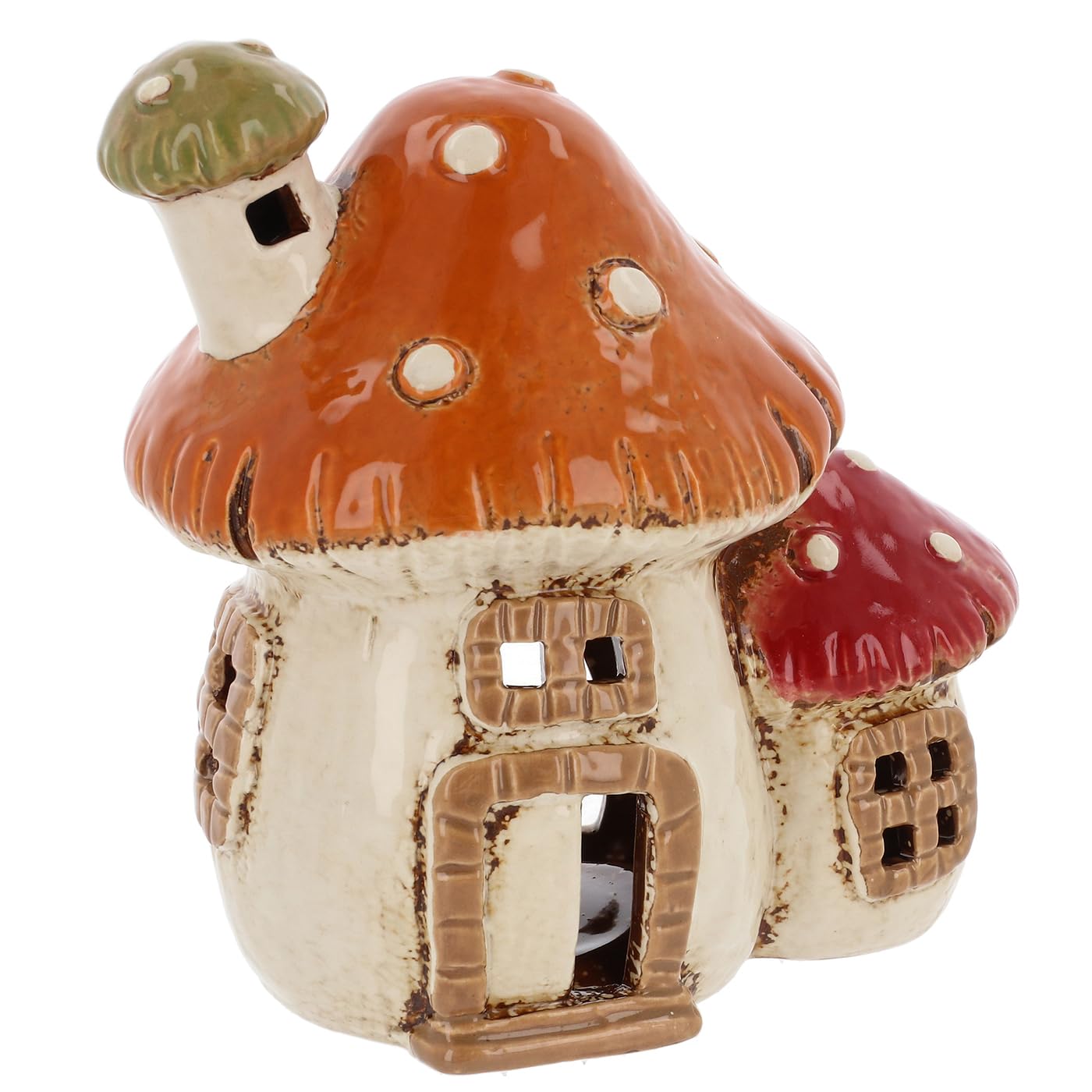 Shudehill Giftware Village Pottery Mushroom Red and White Houses Tealight Holder - Double and Triple. (Double)
