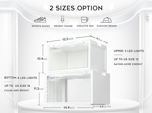 Miniatura 6 de SupBro Caja de colección LED, control de voz, caja de almacenamiento de zapatos de fácil acceso, almacenamiento apilable para zapatos con puerta de