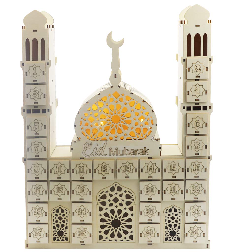 Holz Ramadan Countdown Kalender 30 Tage Eid Mubarak Adventskalender mit Schubladen, Holz Ramadan Adventskalender Kirchen Desktop Kalender wiederverwendbarer Kalender Ramadan Eid Decor Geschenk