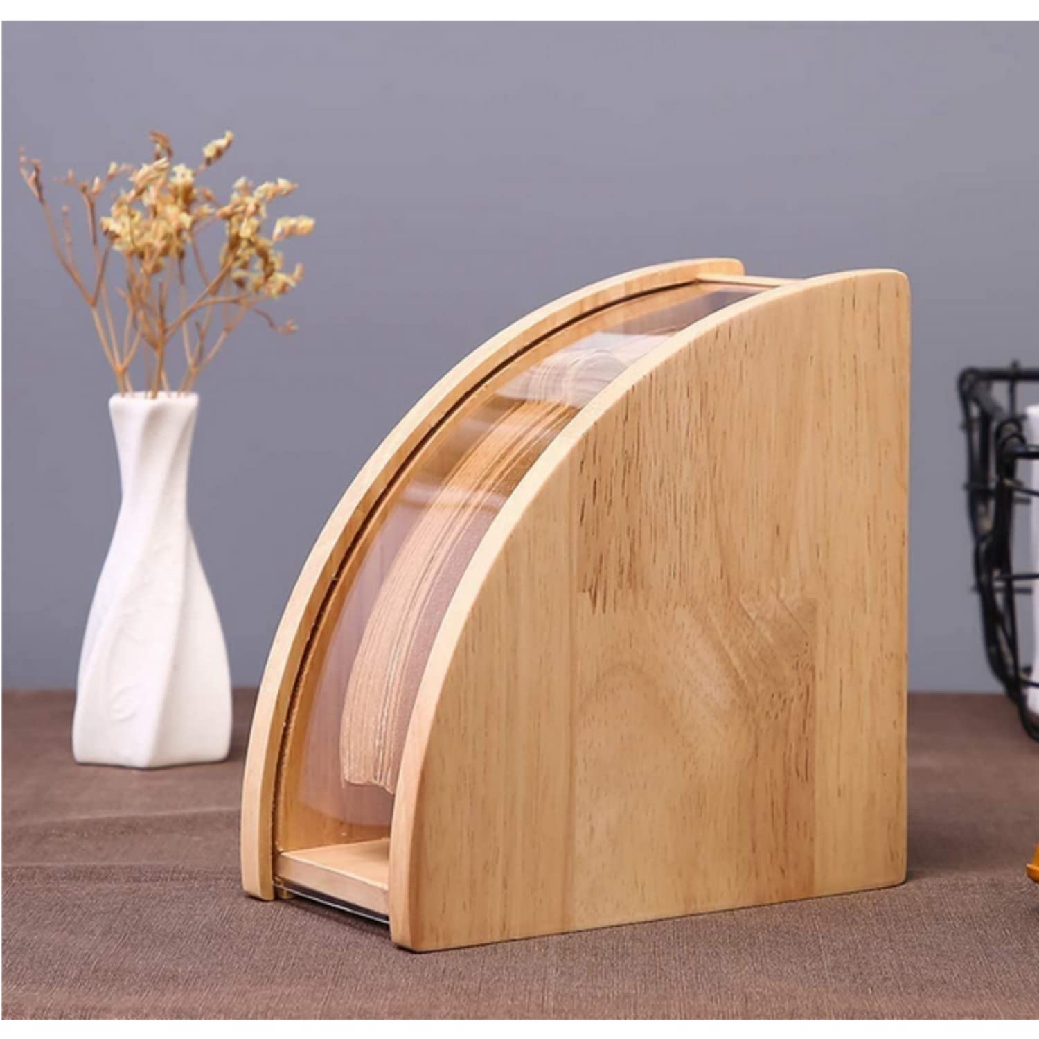 SKEIDO Filter Paper Storage Box Conical Flabellate Wood Coffee Filter Paper Holder Household Filter Paper Dispenser Rack Shelf Storage