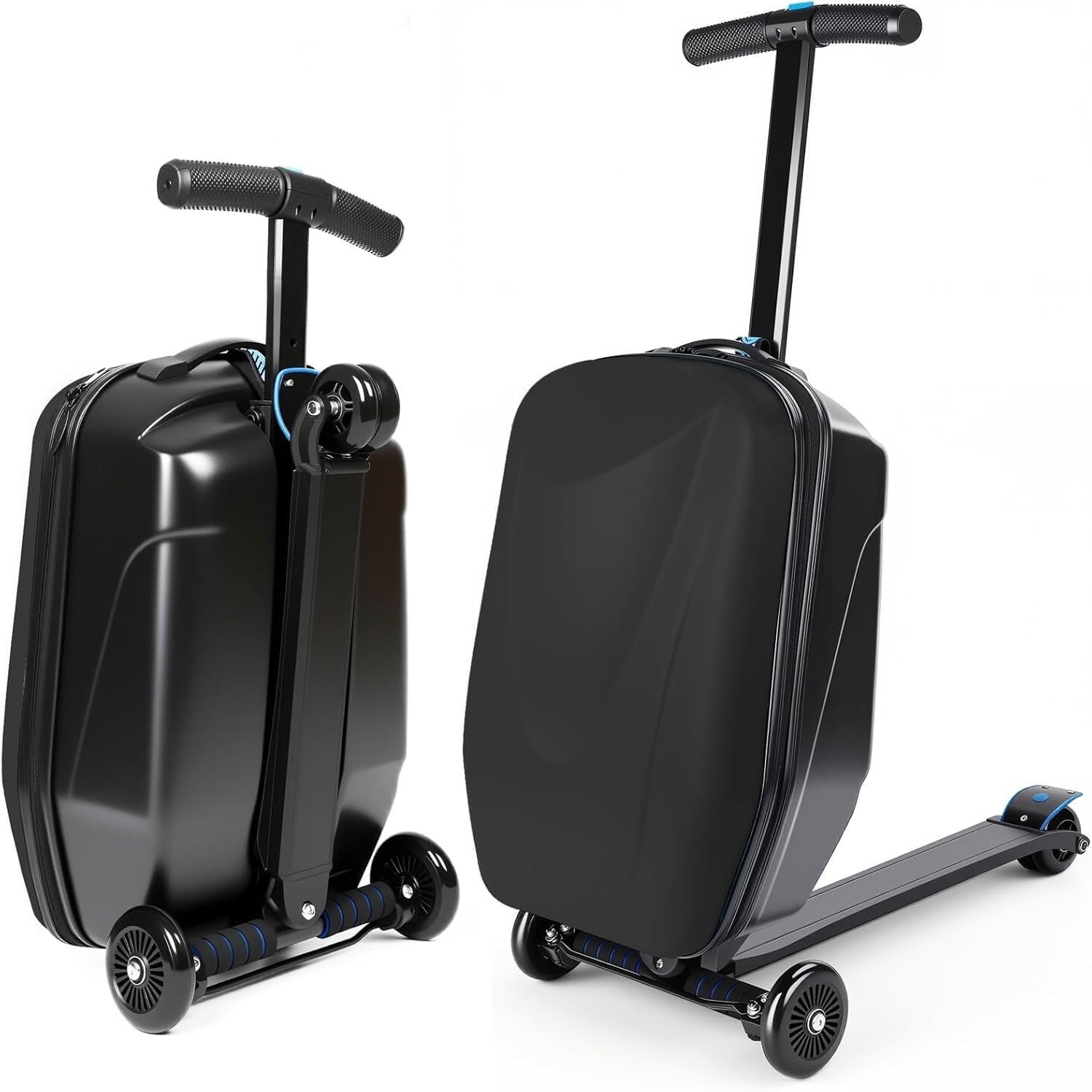 Scooter Suitcase Carry On Hardshell Ride On Suitcase Scooter for Kids Age 4-15, Multifunctional Ride On Lightweight Kids Luggage with Wheels(Black)