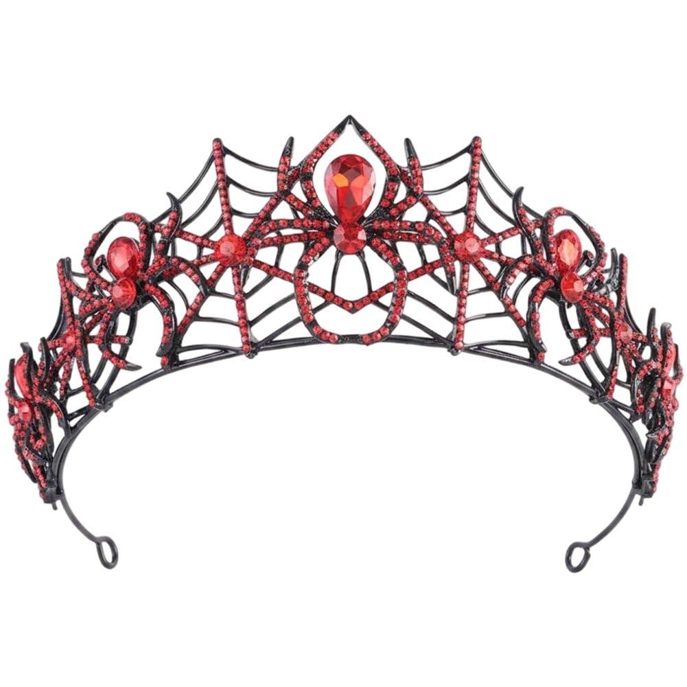 Sslvya Rhinestone Queen Crown for Women, Gothic Spider Web Tiara Headpiece, Halloween Cosplay & Bridal Wedding Hair Accessories