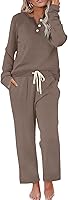 WIHOLL Women's Lounge Sets 2 Piece Button Down Sweatsuit with Pockets Wide Leg Sweatpants Fall 2025 Outfits