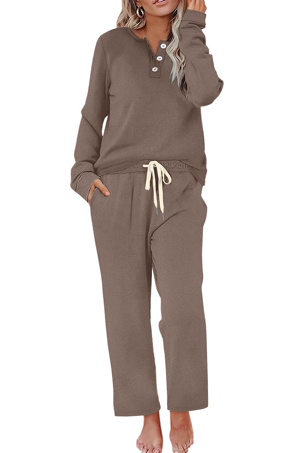 WIHOLL Lounge Sets for Women Two Piece Outfits Button Down Sweatsuit Sweatpant with Pockets Fall Fashion 2025