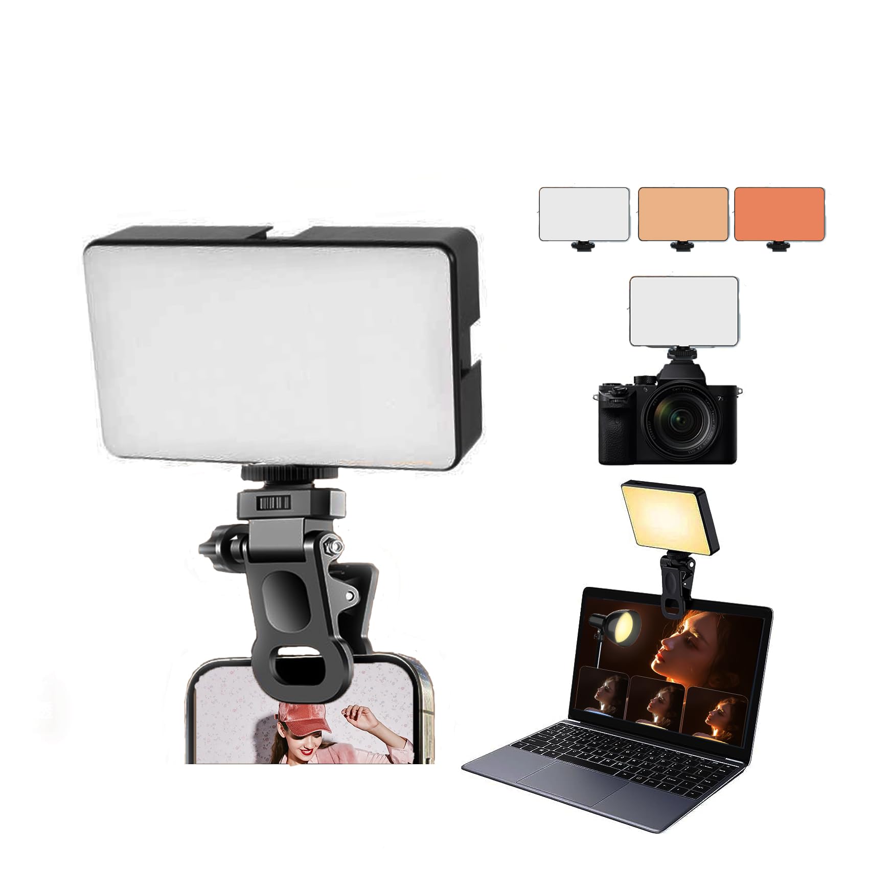 Selfie Light - 98 LED Portable Phone Light With 3 Color Modes & Dimmable, Rechargeable Video CRI 95+, for iPhone/Camera, Clip for Video Shooting TikTok (Black)