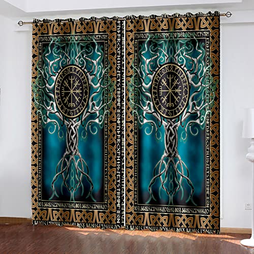 Viking Curtains For Bedroom Living Room Kitchen, Norse Mythology Design Blackout Curtains 27.5X39 Inch 2 Panels Set, Decorative Patterned Window Treatments Drapes Grommet Top (I816) #TOP2