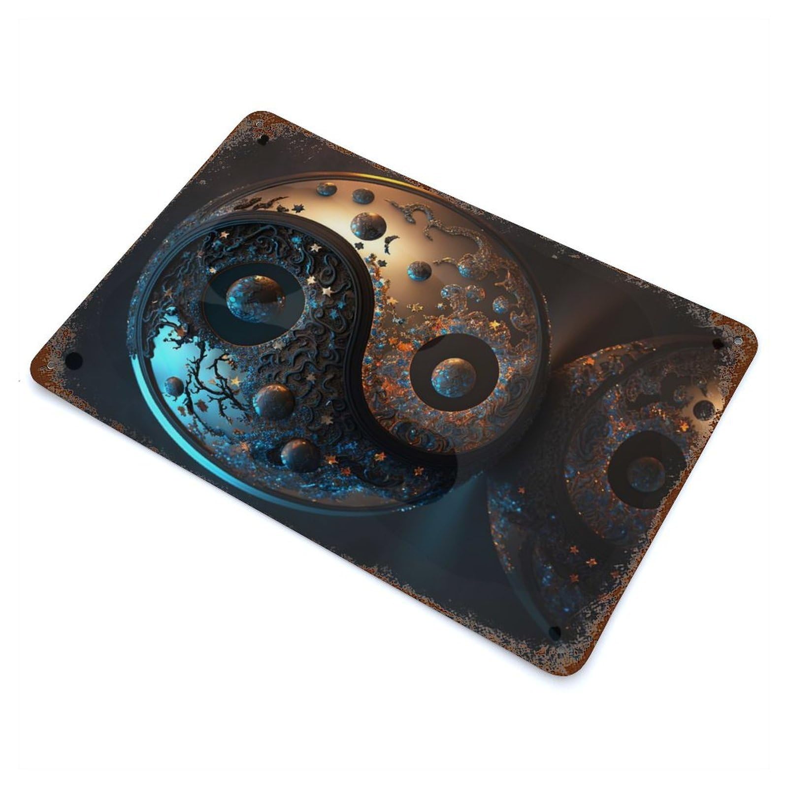 Yin And Yang Balance Vintage Wall Sign 11.8"x7.9", Rust Effect Metal Decor for Cafe, Home Bar And Lounge Decor