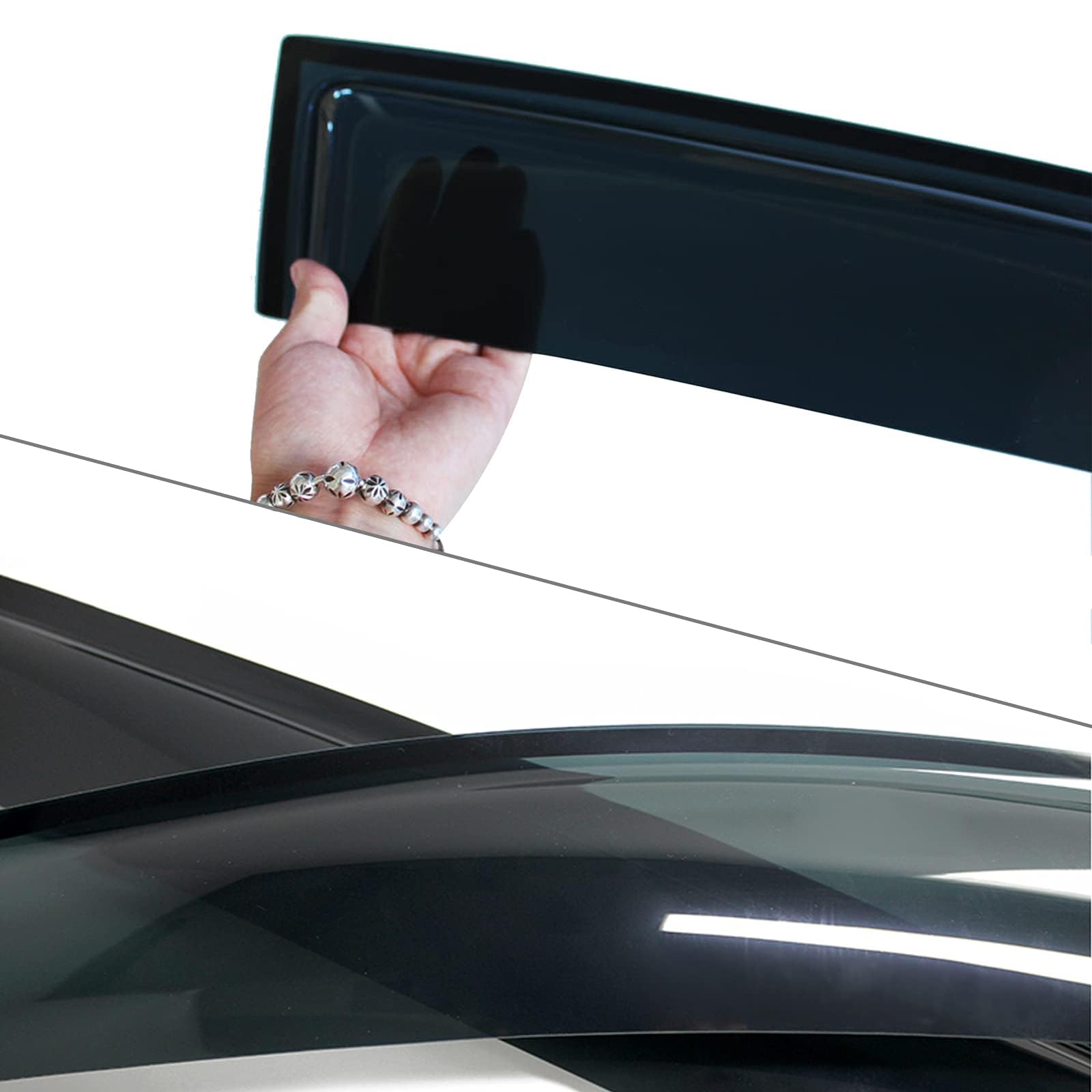 JHCHAN Déflecteurs de Vent pour Nissan Navara NP300 2015-2024 Cabine Double Noir fumé d'air Déflecteurs Pluie air teintées