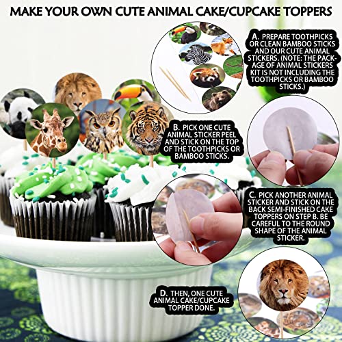 Moshining ET-ANIMALSTICKER480 480 Counts Cute Jungle Zoo Wild Animal Stickers 1.5 Round Adhesive Labels Stickers For Baby Shower Wild One Birthday Party Favors Goodie Gift Bag Invitation Envelope Sealing Birthday Card Wrap Decor thumb #5