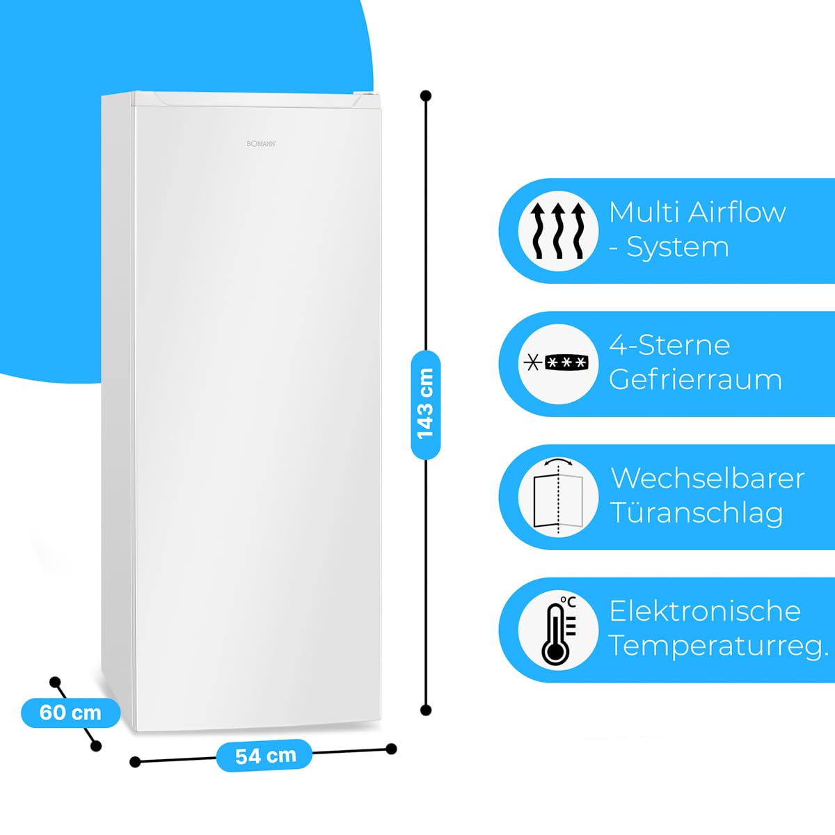 Bomann GS 7343 Gefrierschrank NoFrost freistehend 161 L Total No Frost Schnellgefrierfunktion MultiAirflow weiß
