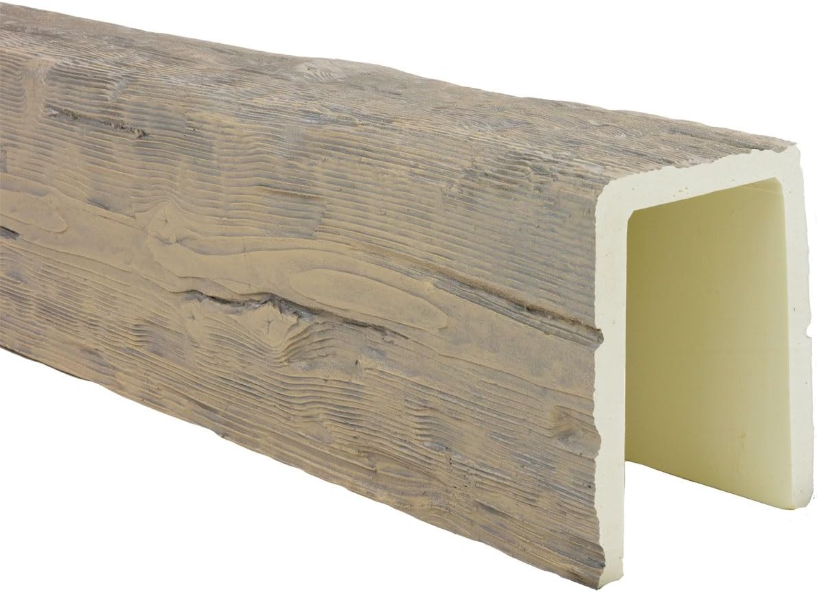 Ekena Millwork 3 1/2"W x 5 1/2"H x 96"L 3-Sided (U-Beam) Salvaged Timber HeritageTimber Faux Wood Ceiling Beam, Sandstone
