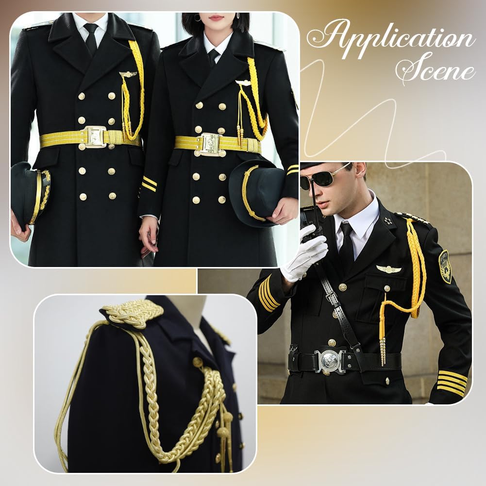 Yellow Shoulder Epaulets Lanyard Aiguillette Cord Golden Honor Cords Traditional Polyester Security Military Braid Shoulders Badge for Uniform Cosplay Costume Clothes Christmas Decor Supply