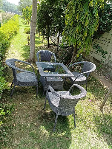 Image of Anaya Decor D-8 Chairs Table Set 4+1 Wicker Patio Furniture Sets 4 Chair and 1 Table with Cushions for Garden Balcony Bedroom Powder Coated Frame Uv Protected Wicker (Black+Yellow)