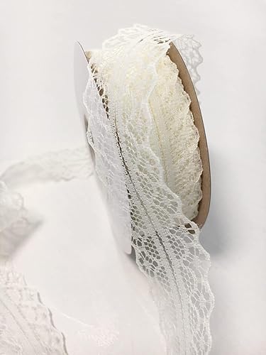 Miniatura 2 de AKOAK Cinta decorativa de encaje, color blanco puro de 1.2 pulgadas de ancho, patrón impreso, cinta de encaje de 25 yardas, envoltura de regalo para