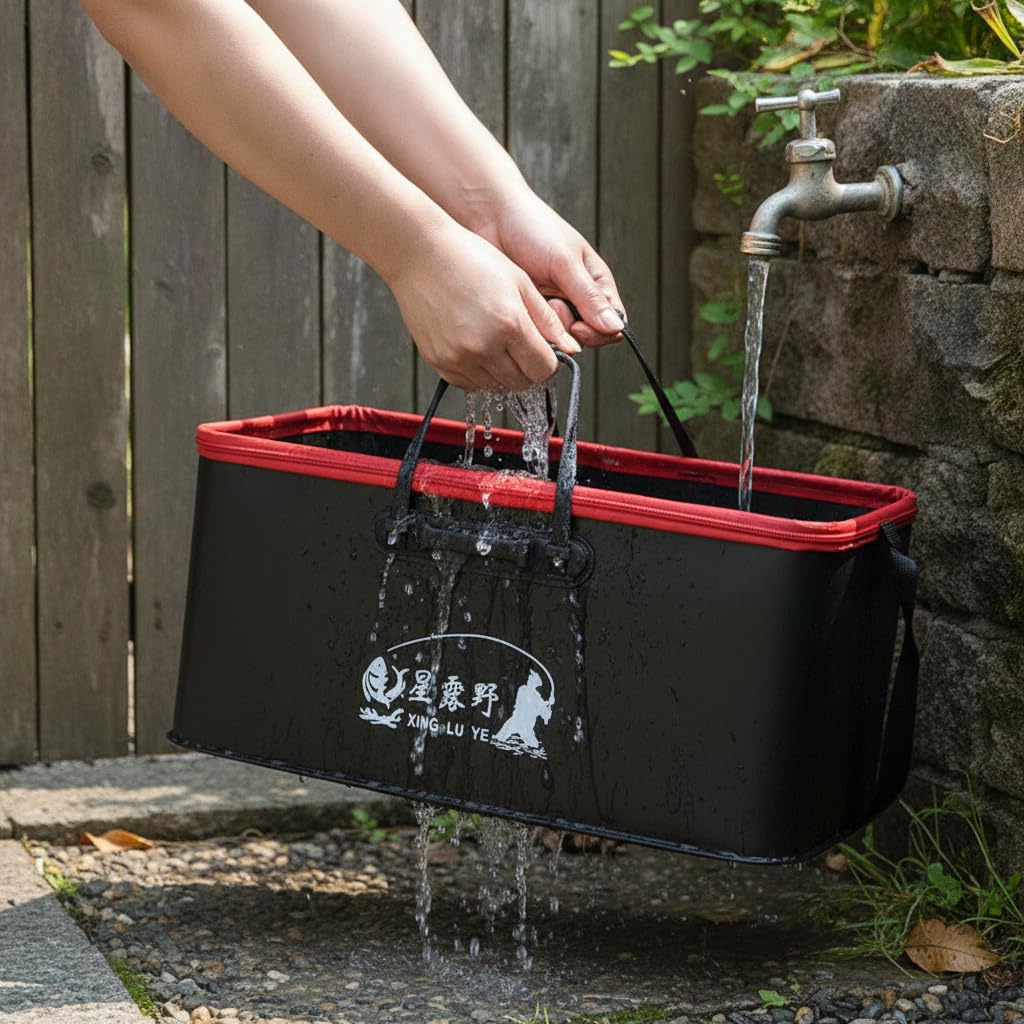 Seau Pliable pêche en EVA, à Poisson et bourriche pour la pêche Sportive, Gris, 60cm