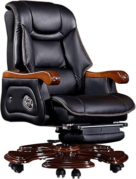 Office Cowhide Chair Boss Massage Chair Ergonomic Chair 7-Point Massage and Retractible Footrest Black Office Chair 119 X 75 X 68CM