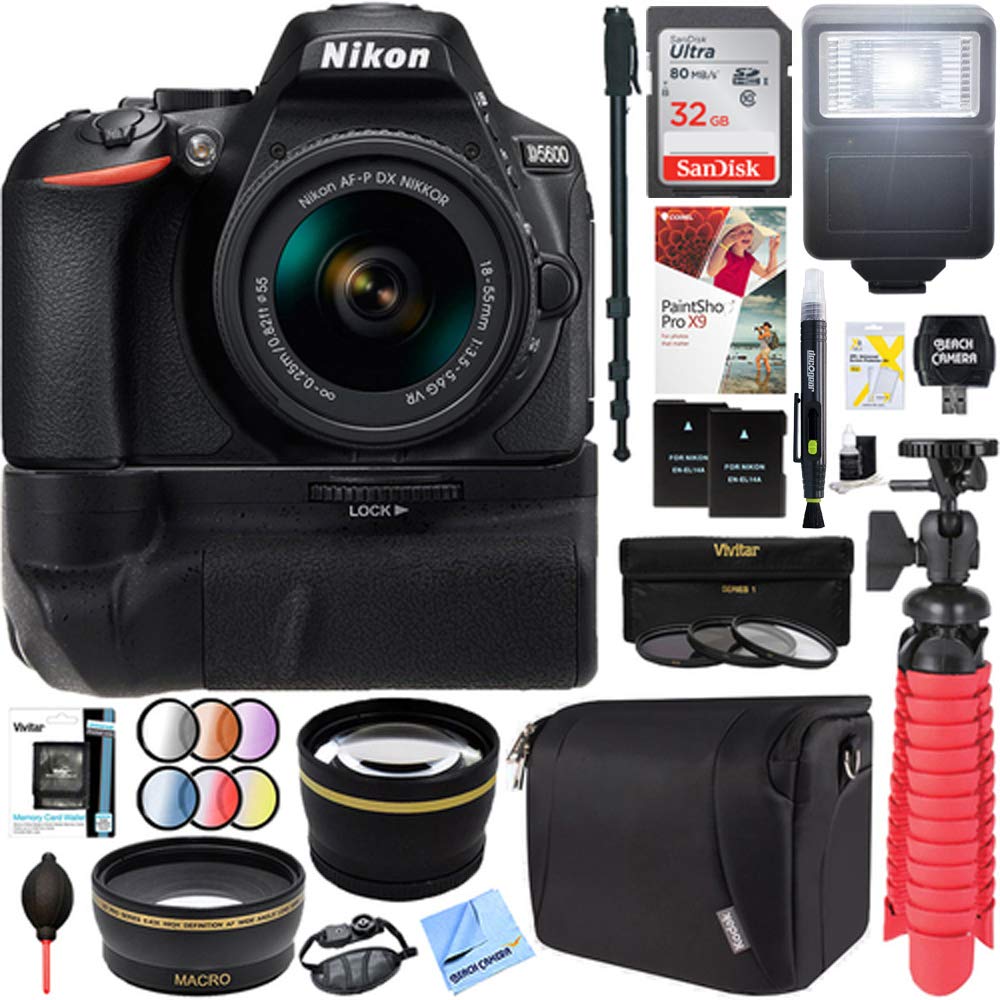 Nikon D5600 24.2 MP DX-Format DSLR Camera with AF-P 18-55mm VR Lens Kit + 32GB Battery Grip Accessor