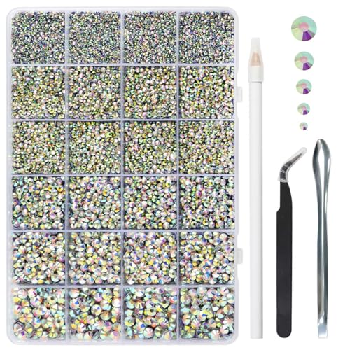 Image of Hotfix Rhinestones Kit,Clear AB, Mixed 5 Sizes 14400pcs | AB Hot Fix Crystals, for Bedazzling Clothes Crafts, with Wax Pencil,Tweezers and Spoon,SS6-SS30