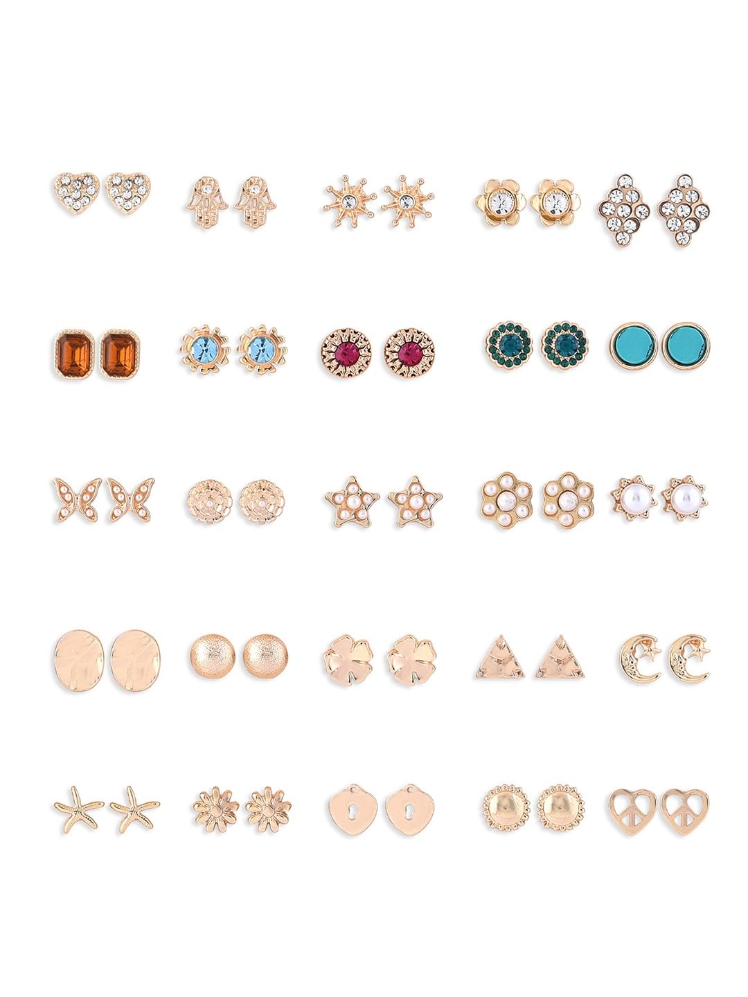 Zaveri Pearls Set Of 25 Gold Tone Contemporary Studs Earrings For Women-ZPFK18604 (B0DBR2VR2Z) Amazon Price History, Amazon Price Tracker