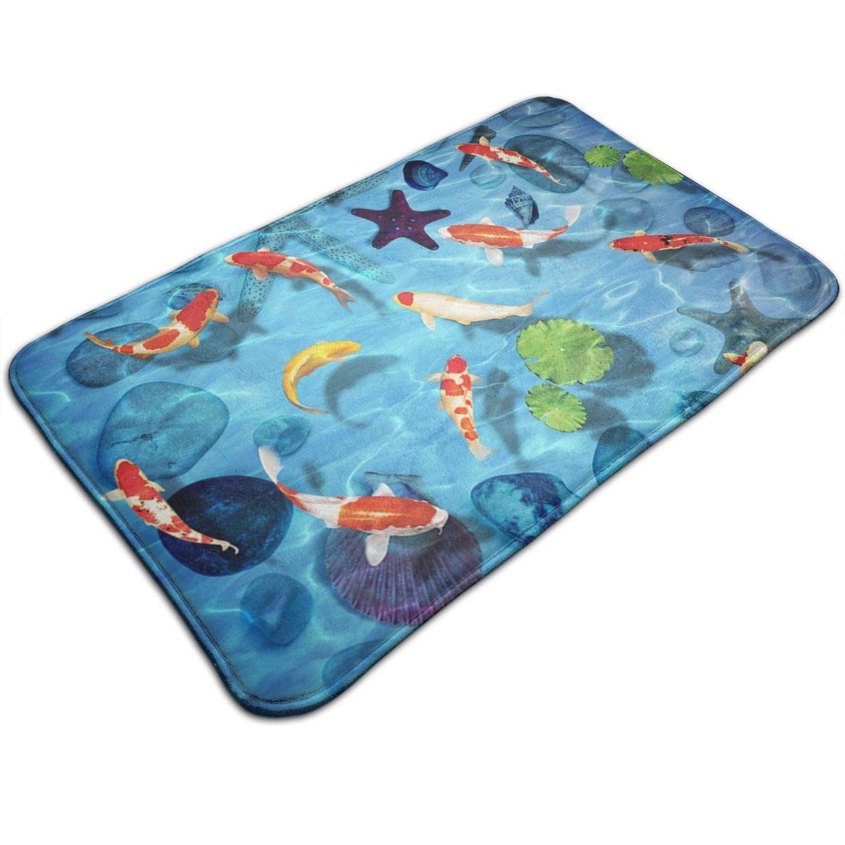 Kwhy Doormat Japanese Koi Fish Memory Foam Bath Mat Non Slip Absorbent Super Cozy Velvet Bathroom Rug Carpet 19.5 X 31.5 Inch,White